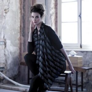 Ronen Chen Black Grey Ruffle Front Cardigan M